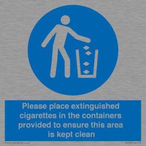 Please place extinguished cigarettes in the containers provided to ensure this area is kept clean
